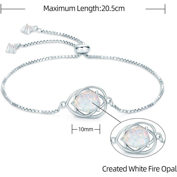 Sterling Silver Opal Bracelet Women Adjustable Pear Round Oval Jewelry - Picture 5 of 6